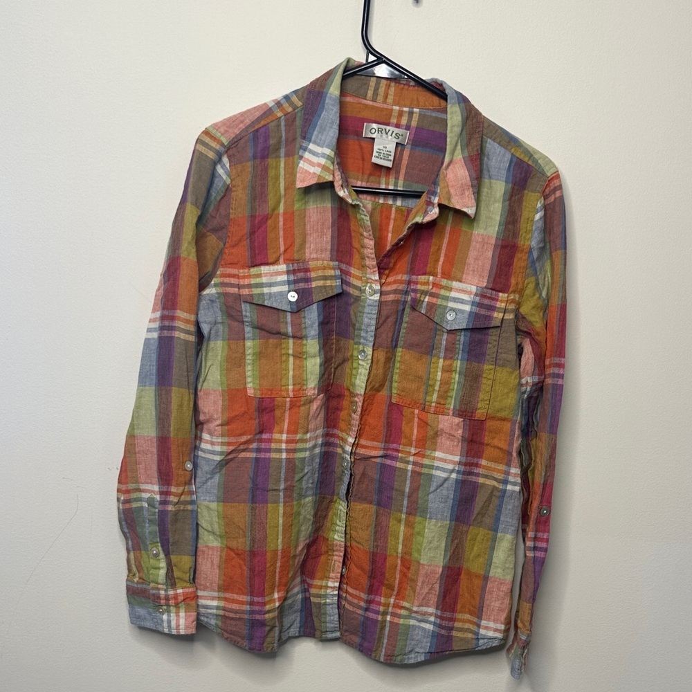 Orvis Women's 100% Linen Plaid Button- Up